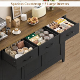 Black Sideboard, 120Cm Wide Kitchen Cabinets With 3 Doors, 3 Drawers & 1 Adjustable - thumbnail 5