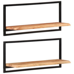 Berkfield Wall Shelves 2 Pcs 80X25X35 Cm Solid Wood Acacia And Steel - thumbnail 9