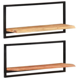 Berkfield Wall Shelves 2 Pcs 80X25X35 Cm Solid Wood Acacia And Steel - thumbnail 8