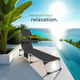 Tectake 1 Aurelie Aluminum Sun Lounger, Upholstered, Foldable - Black - thumbnail 8