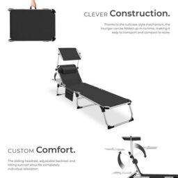 Tectake 1 Aurelie Aluminum Sun Lounger, Upholstered, Foldable - Black - thumbnail 3