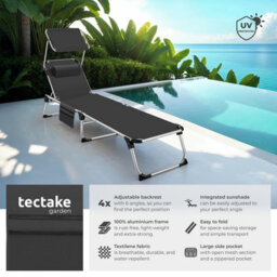 Tectake 1 Aurelie Aluminum Sun Lounger, Upholstered, Foldable - Black - thumbnail 2