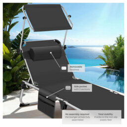 Tectake 1 Aurelie Aluminum Sun Lounger, Upholstered, Foldable - Black - thumbnail 4
