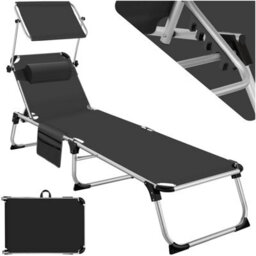 Tectake 1 Aurelie Aluminum Sun Lounger, Upholstered, Foldable - Black - thumbnail 1