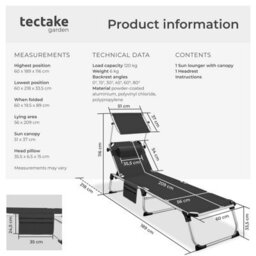 Tectake 1 Aurelie Aluminum Sun Lounger, Upholstered, Foldable - Black - thumbnail 6