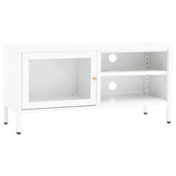 Berkfield Tv Cabinet White 90X30X44 Cm Steel And Glass - thumbnail 2