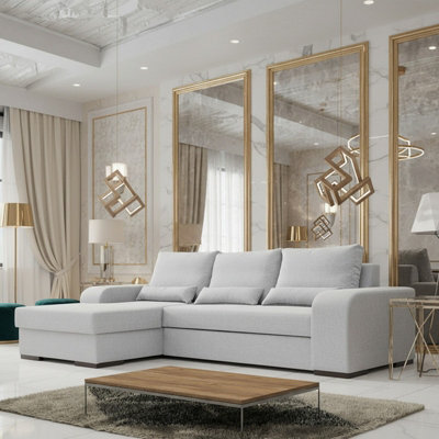 Virago Living Room Corner Sofa Bed Polyurethane Foam Wave Spring Wooden Legs Loose Cushions 285X165X90Cm Light Grey Left - image 1
