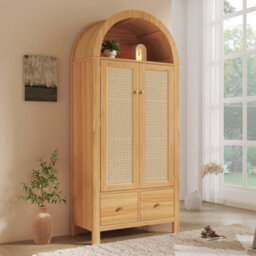 Btm Rattan Wardrobe With Arched Top, 2 Door Armoire With Hanging Rail, 2 Drawers, Magnetic Doors  78 X 45 X 181Cm - thumbnail 8