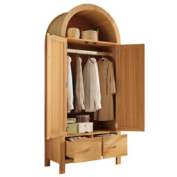 Btm Rattan Wardrobe With Arched Top, 2 Door Armoire With Hanging Rail, 2 Drawers, Magnetic Doors  78 X 45 X 181Cm - thumbnail 7