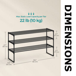 FURNOLD 3 Tier Metal Shoe Rack With Open Shelves Black - thumbnail 6
