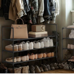 FURNOLD 3 Tier Metal Shoe Rack With Open Shelves Black - thumbnail 3