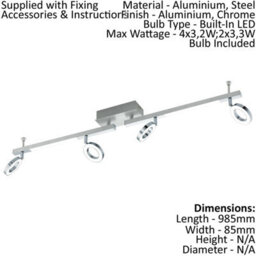 2 Pack Wall 6 Spot Light Aluminium Chrome Shade Satined Plastic Led 3.2W 2X3.3W - thumbnail 2