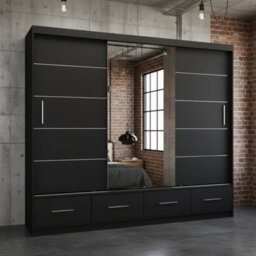 Florence 250 Large Sliding Wardrobe With Mirror Door Modern For Bedroom And Dining Room Storage Black With Mirror - thumbnail 2