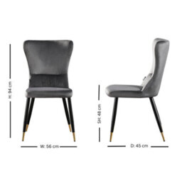 Life Interiors Set Of 4 Grey New York Modern Velvet Dining Chairs With High Back, Black Metal Legs, And Gold Tips - thumbnail 7