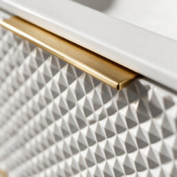 Bathroom City Elvia 1200mm White & Gold Twin Basin Vanity Unit - His And Hers Double Sink Bathroom Furniture, Diamond Front - Gold Handles - thumbnail 4