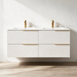 Bathroom City Elvia 1200mm White & Gold Twin Basin Vanity Unit - His And Hers Double Sink Bathroom Furniture, Diamond Front - Gold Handles - thumbnail 2