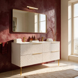 Bathroom City Elvia 1200mm White & Gold Twin Basin Vanity Unit - His And Hers Double Sink Bathroom Furniture, Diamond Front - Gold Handles - thumbnail 1