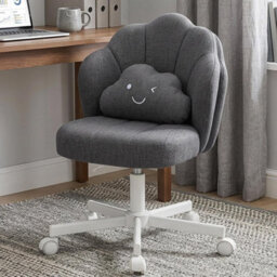 Gtplayer Office Desk Chair Makeup Vanity Chair Swivel Armless Height Adjustable Bedroom Dressing Table Chairs, Linen Grey