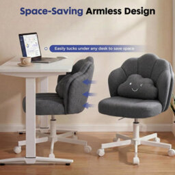 Gtplayer Office Desk Chair Makeup Vanity Chair Swivel Armless Height Adjustable Bedroom Dressing Table Chairs, Linen Grey - thumbnail 5