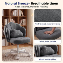 Gtplayer Office Desk Chair Makeup Vanity Chair Swivel Armless Height Adjustable Bedroom Dressing Table Chairs, Linen Grey - thumbnail 4