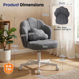Gtplayer Office Desk Chair Makeup Vanity Chair Swivel Armless Height Adjustable Bedroom Dressing Table Chairs, Linen Grey - thumbnail 3