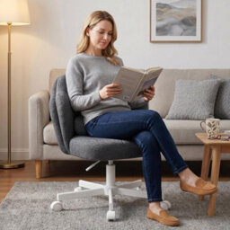 Gtplayer Office Desk Chair Makeup Vanity Chair Swivel Armless Height Adjustable Bedroom Dressing Table Chairs, Linen Grey - thumbnail 8