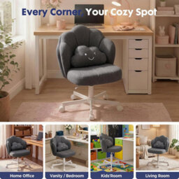 Gtplayer Office Desk Chair Makeup Vanity Chair Swivel Armless Height Adjustable Bedroom Dressing Table Chairs, Linen Grey - thumbnail 7