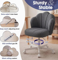 Gtplayer Office Desk Chair Makeup Vanity Chair Swivel Armless Height Adjustable Bedroom Dressing Table Chairs, Linen Grey - thumbnail 6