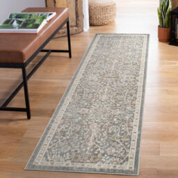 Maia Washable Low Pile Non Slip Blossom Traditional Area Rug - Grey, 60 X 220 Cm (Runner)