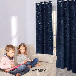 Deconovo Thermal Eyelet Curtains, Wave Line Foil Printed Blackout Curtains For Bedroom Windows, 52 X 90 Inch, Navy Blue, One Pair - thumbnail 8