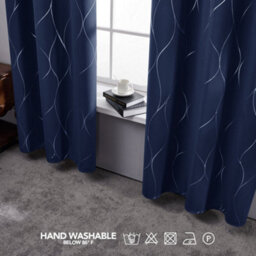 Deconovo Thermal Eyelet Curtains, Wave Line Foil Printed Blackout Curtains For Bedroom Windows, 52 X 90 Inch, Navy Blue, One Pair - thumbnail 2