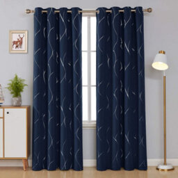 Deconovo Thermal Eyelet Curtains, Wave Line Foil Printed Blackout Curtains For Bedroom Windows, 52 X 90 Inch, Navy Blue, One Pair - thumbnail 4