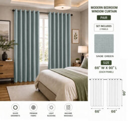 Aspire Homeware Sage Green Linen 100% Blackout Curtain-Thermal Insulated Eyelet Room Darkening Curtain Pair (W)168Cm X (D)228Cm - thumbnail 7