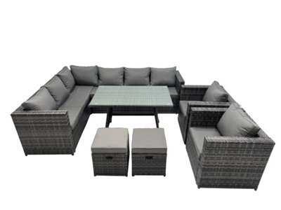 Fimous 10-Seater Outdoor Pe Rattan Sofa Set With Dining Table Patio Garden Furniture Sets With 2 Chair 2 Small Stools - image 1