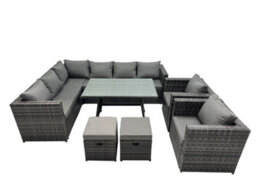 Fimous 10-Seater Outdoor Pe Rattan Sofa Set With Dining Table Patio Garden Furniture Sets With 2 Chair 2 Small Stools - thumbnail 1