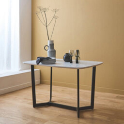 Sweeek -  4-6 Seater Marble-Effect Dining Table, Black Metal Legs, 120Cm, Opale - thumbnail 8