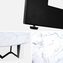 Sweeek -  4-6 Seater Marble-Effect Dining Table, Black Metal Legs, 120Cm, Opale - thumbnail 7