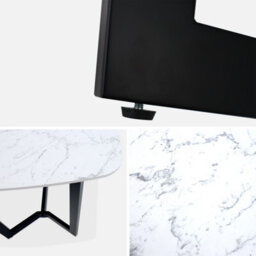 Sweeek -  4-6 Seater Marble-Effect Dining Table, Black Metal Legs, 120Cm, Opale - thumbnail 3