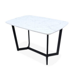 Sweeek -  4-6 Seater Marble-Effect Dining Table, Black Metal Legs, 120Cm, Opale - thumbnail 2