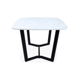 Sweeek -  4-6 Seater Marble-Effect Dining Table, Black Metal Legs, 120Cm, Opale - thumbnail 5