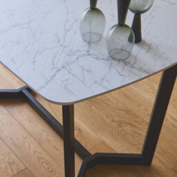Sweeek -  4-6 Seater Marble-Effect Dining Table, Black Metal Legs, 120Cm, Opale - thumbnail 4