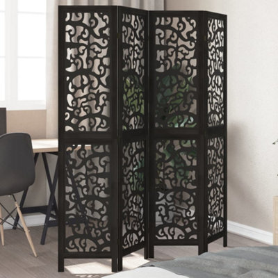 Vidaxl Room Divider 4 Panels Black Solid Wood Paulownia - image 1