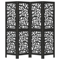 Vidaxl Room Divider 4 Panels Black Solid Wood Paulownia - thumbnail 4