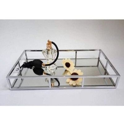Biznest 30X20X6Cm Decorative Rectangular Silver Chrome Mirrored Display Vanityl Candle Tray Wedding Table Plate