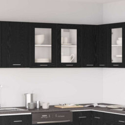 Walplus Hanging Glass Cabinet Black Oak 80 X 31 X 60 Cm Engineered Wood