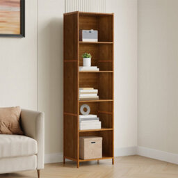 Living And Home 5-Tier Wood Color Moso Bamboo Open Bookcase