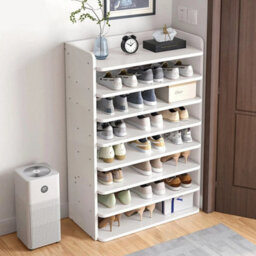 8 Tier Wooden Hallway Shoe Rack Open Shelves Shoe Cabinet Storage Units White - thumbnail 5