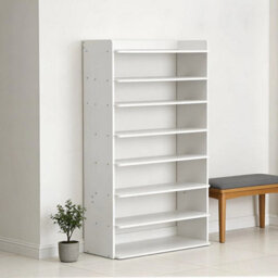 8 Tier Wooden Hallway Shoe Rack Open Shelves Shoe Cabinet Storage Units White - thumbnail 4