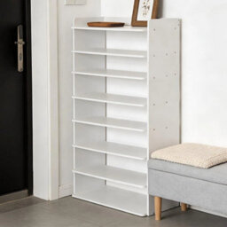 8 Tier Wooden Hallway Shoe Rack Open Shelves Shoe Cabinet Storage Units White - thumbnail 3