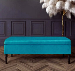 Safar Plain 180Cm Ottoman Storage Bench - Plush Velvet Shoe Bench - Teal Upholstery Footstool With Storage